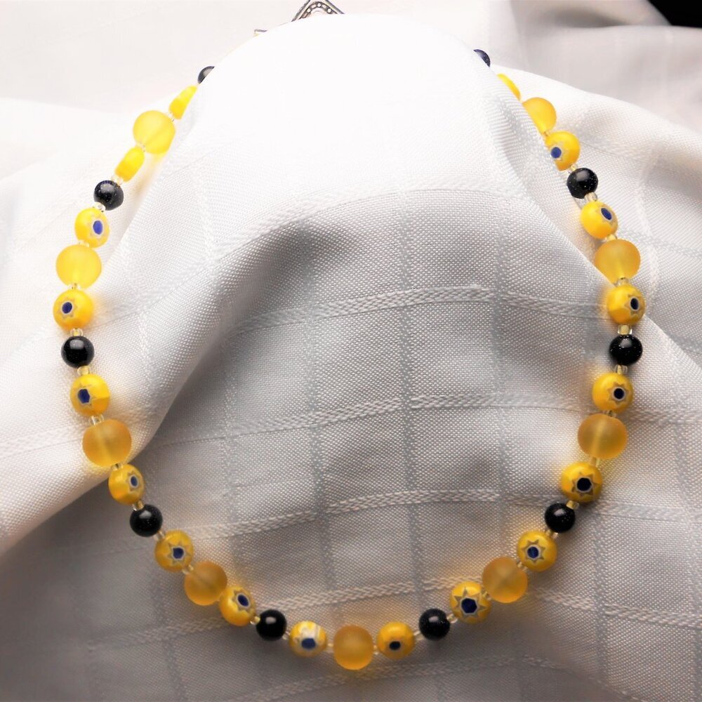 No 828 Handmade necklace,bracelet and earrings made of Millefiori glass beads